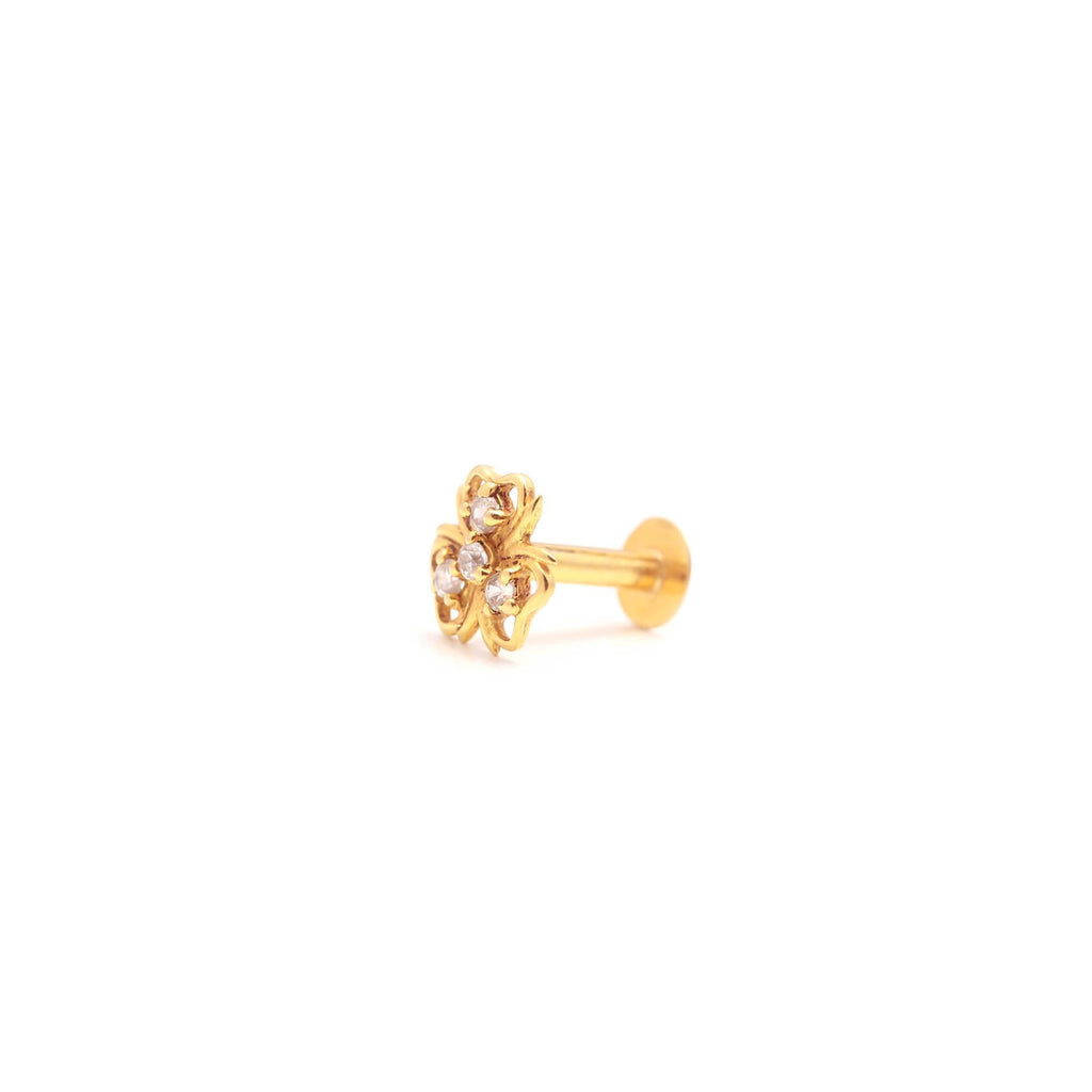 18KT Gold Nose Stud, Round Brilliant Cubic Zirconia – Classic Nose Pin Design