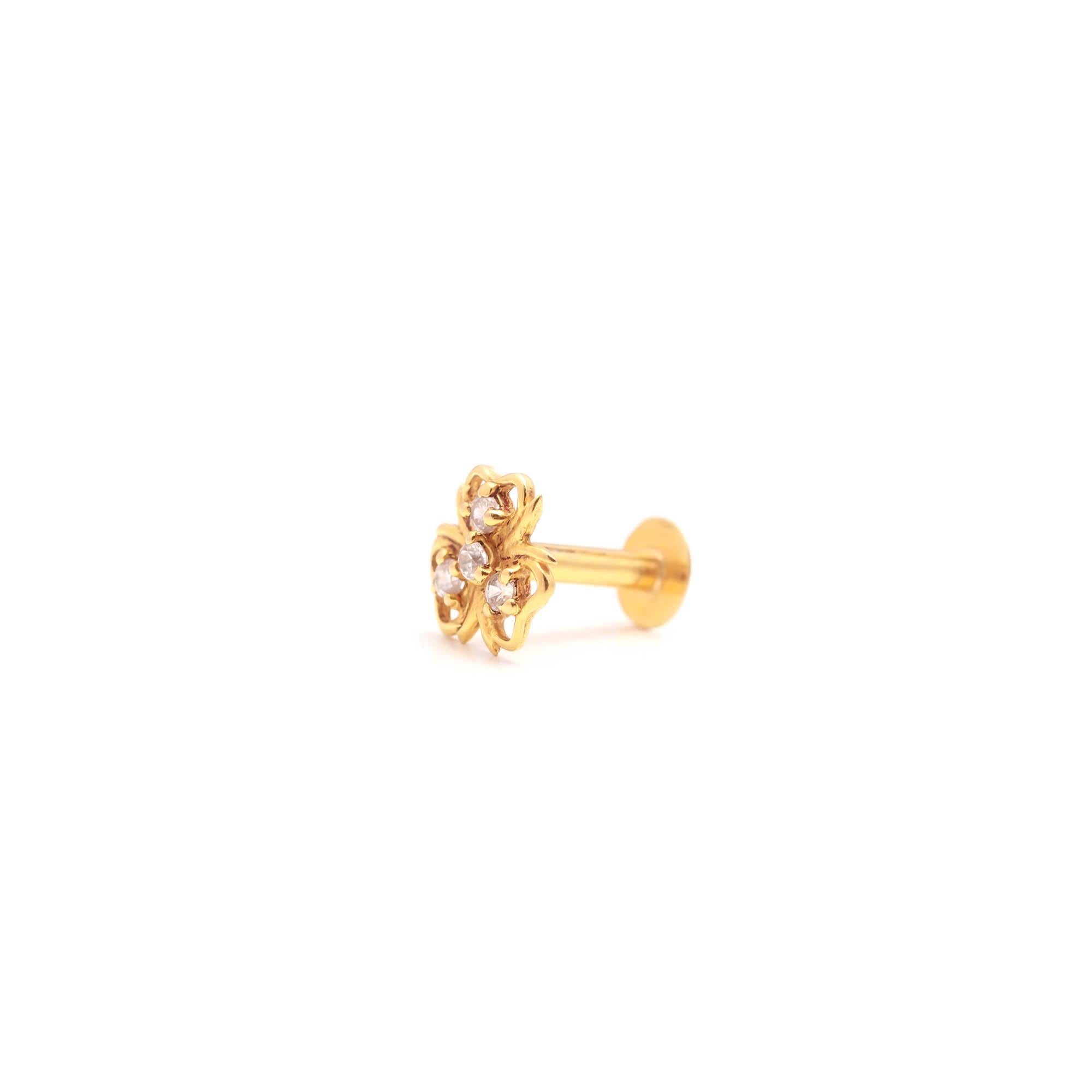 18KT Gold Nose Stud, Round Brilliant Cubic Zirconia – Classic Nose Pin Design