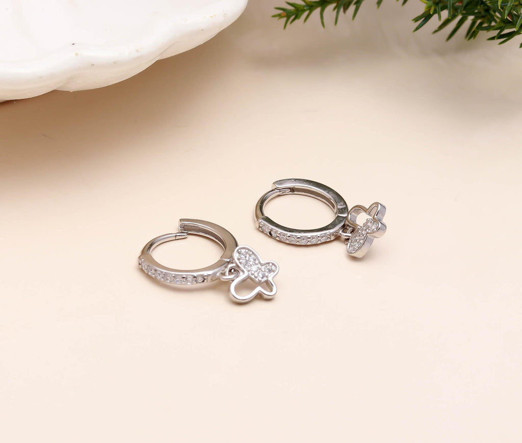 925 Sterling Silver Huggie Earrings with Round Brilliant Cubic Zirconia Butterfly Huggie Earrings