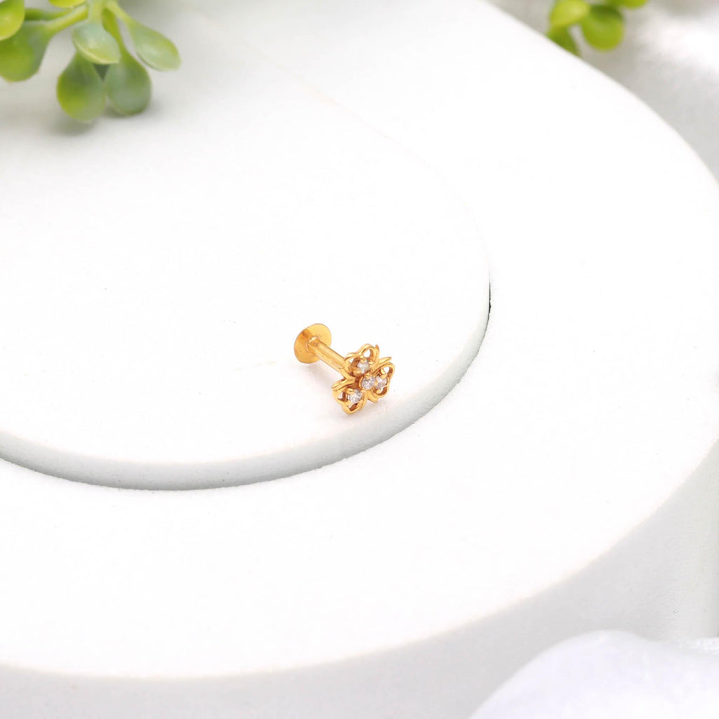 18KT Gold Nose Stud, Round Brilliant Cubic Zirconia – Classic Nose Pin Design