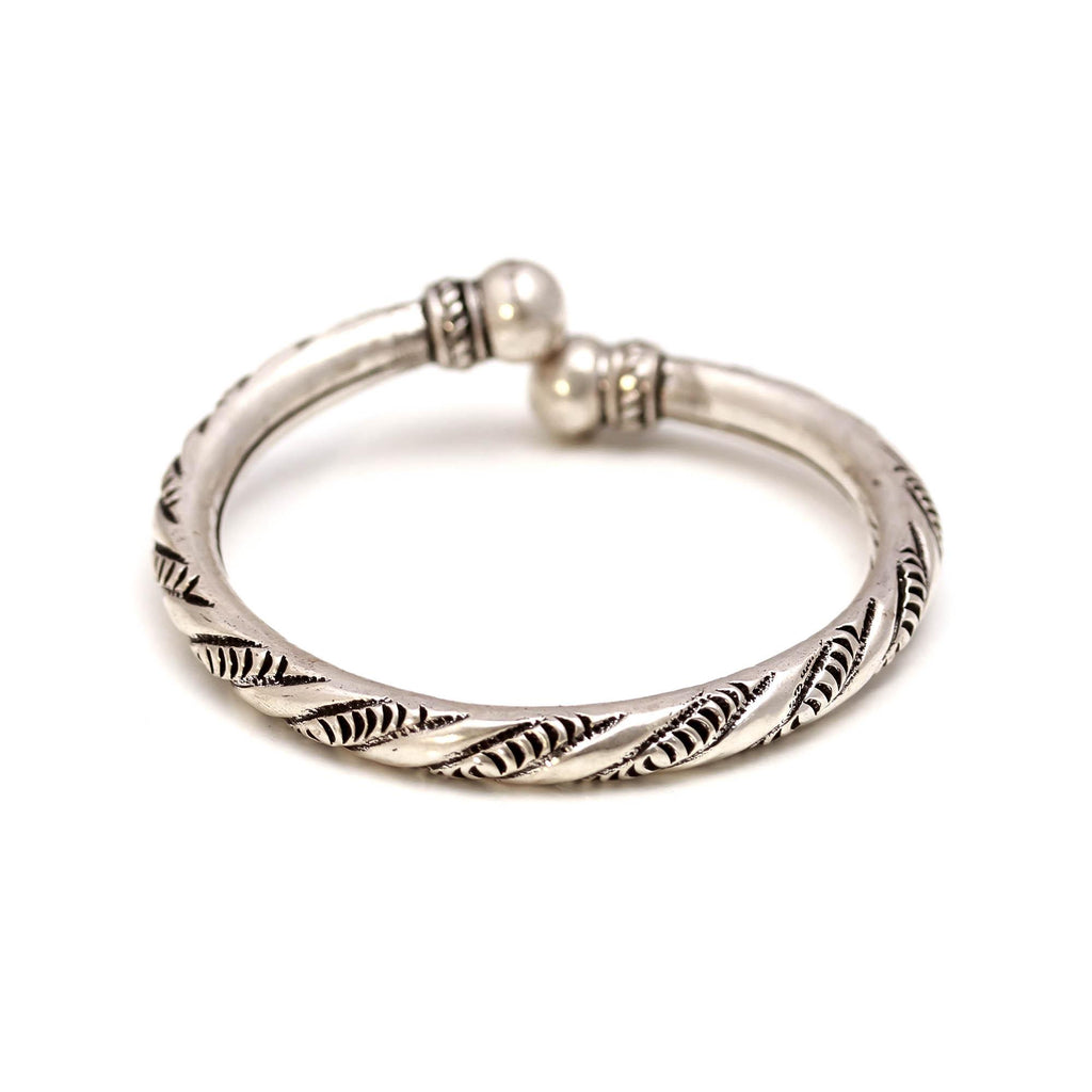 925 Sterling Silver Matte Finish Engraved Flower Cuff Bangle