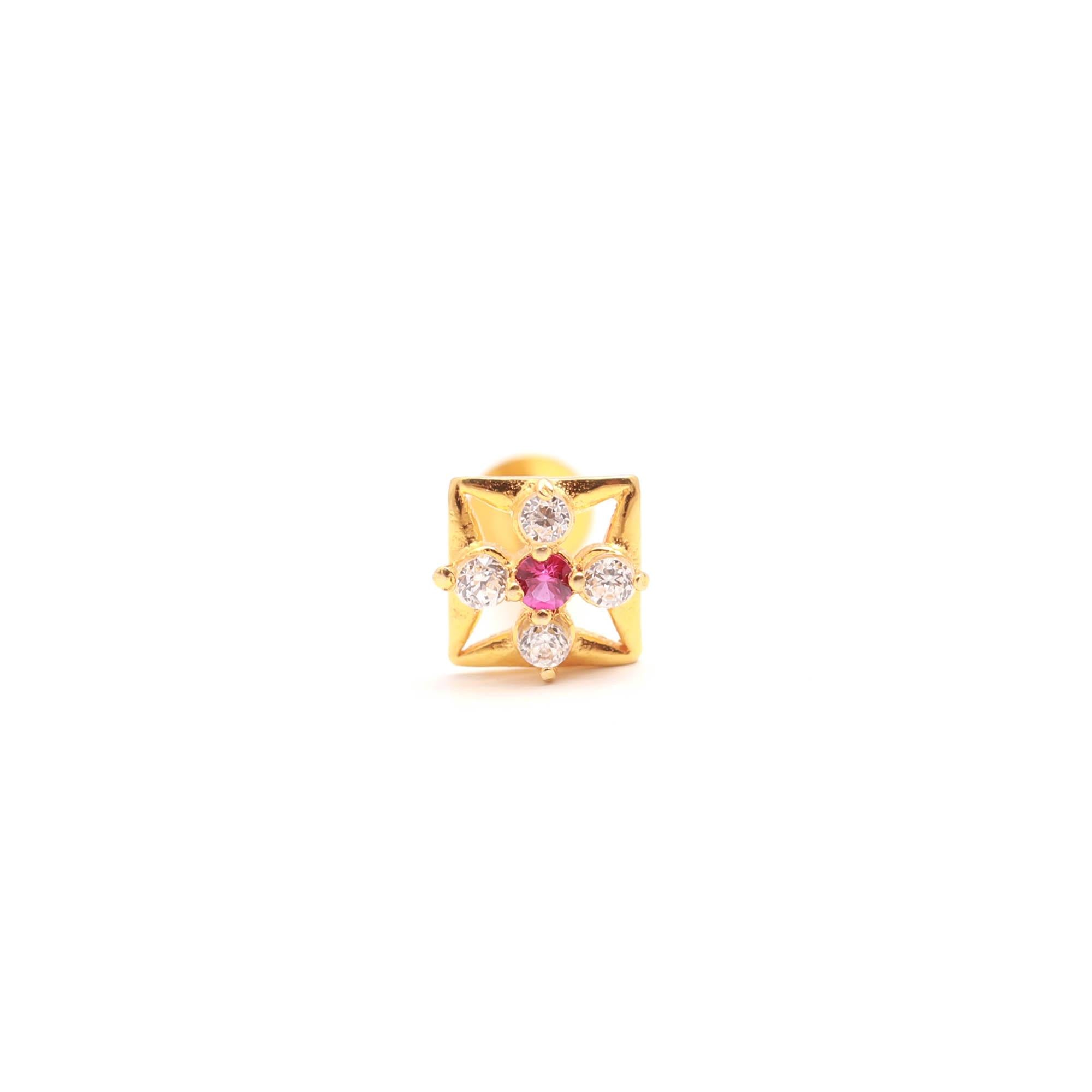 Round CZ Nose Pin in 18KT Hallmarked Gold – Sparkling Nose Jewelry