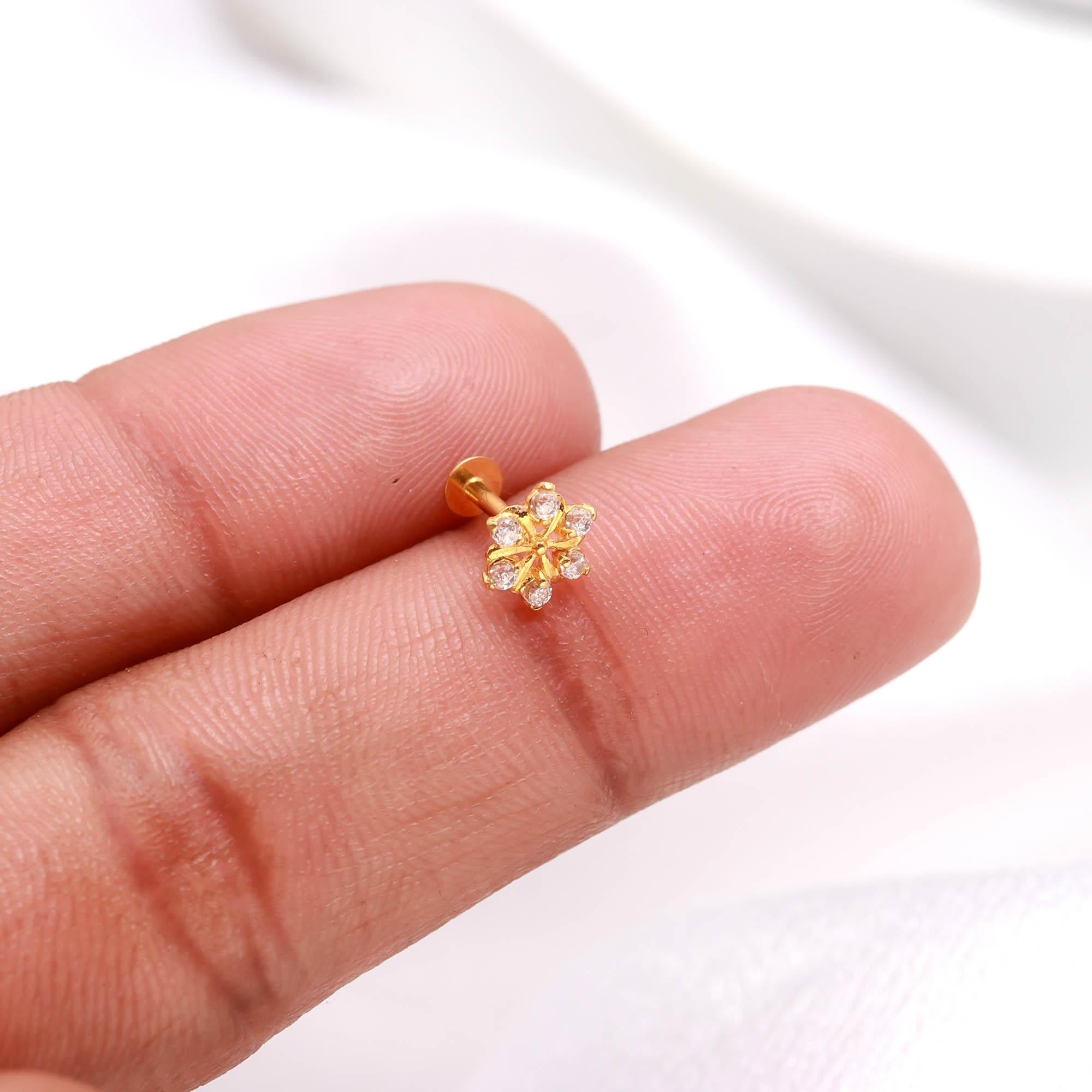 Classic 18K Gold Nose Stud with Round CZ – Women’s Nose Jewelry
