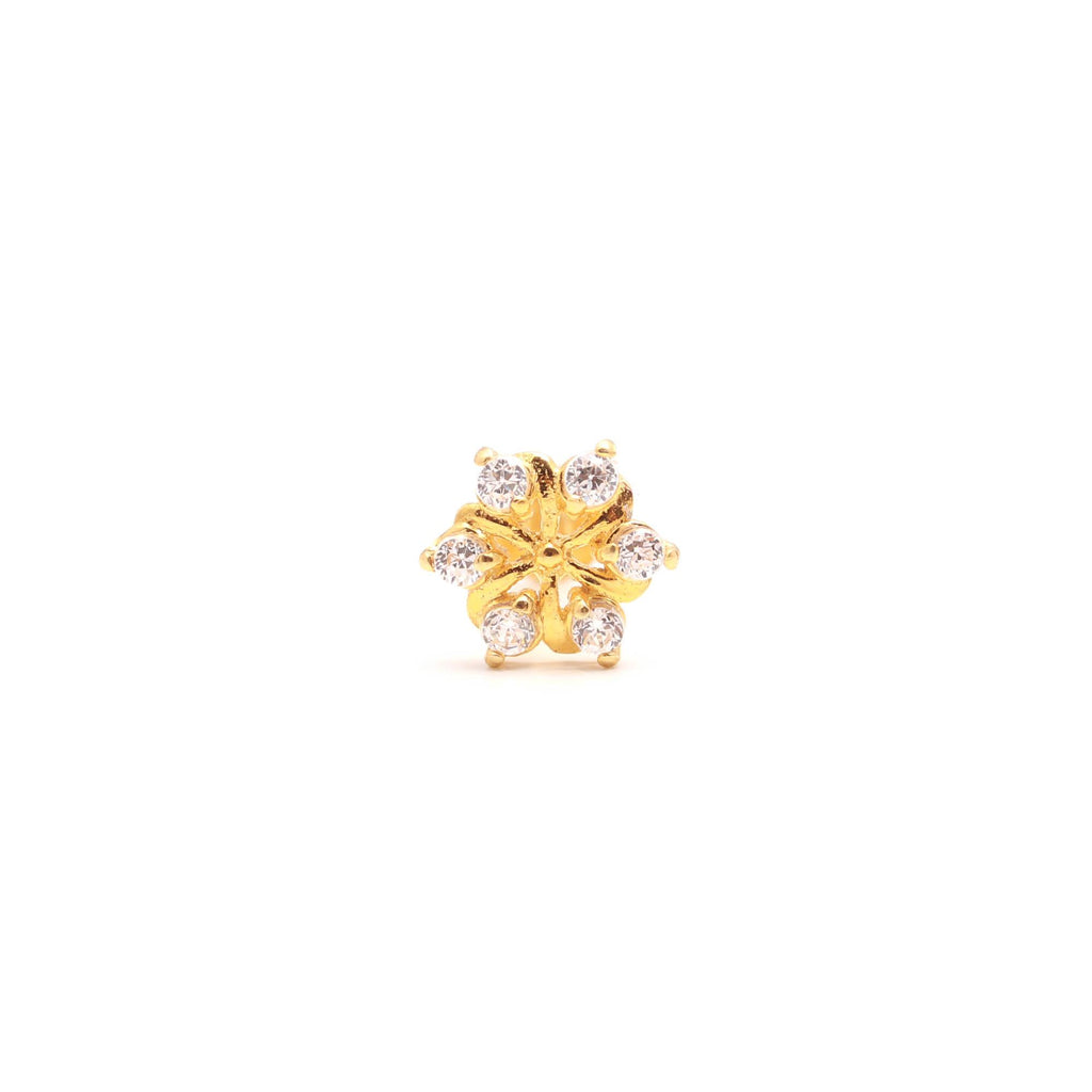 Classic 18K Gold Nose Stud with Round CZ – Women’s Nose Jewelry