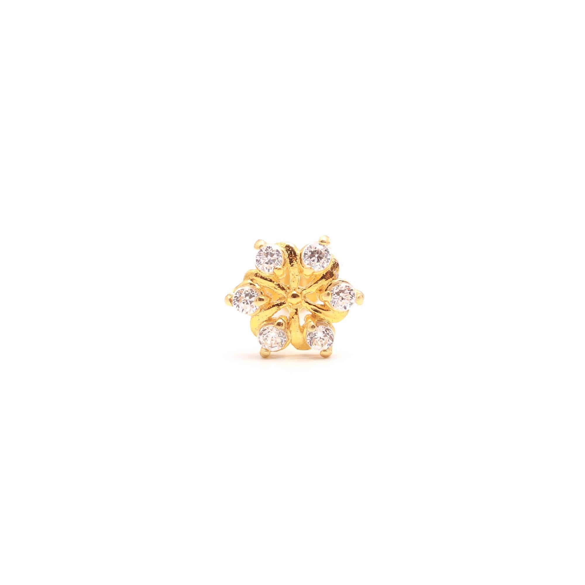 Classic 18K Gold Nose Stud with Round CZ – Women’s Nose Jewelry