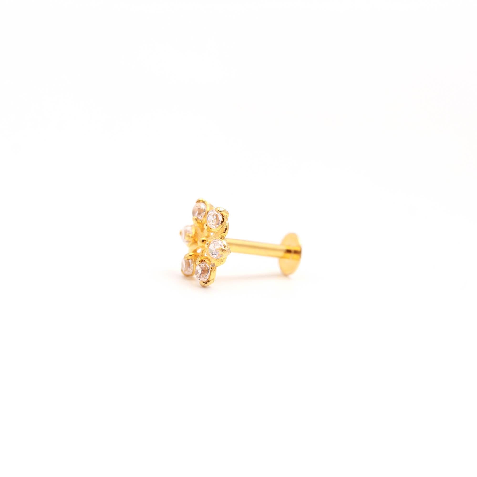 Classic 18K Gold Nose Stud with Round CZ – Women’s Nose Jewelry