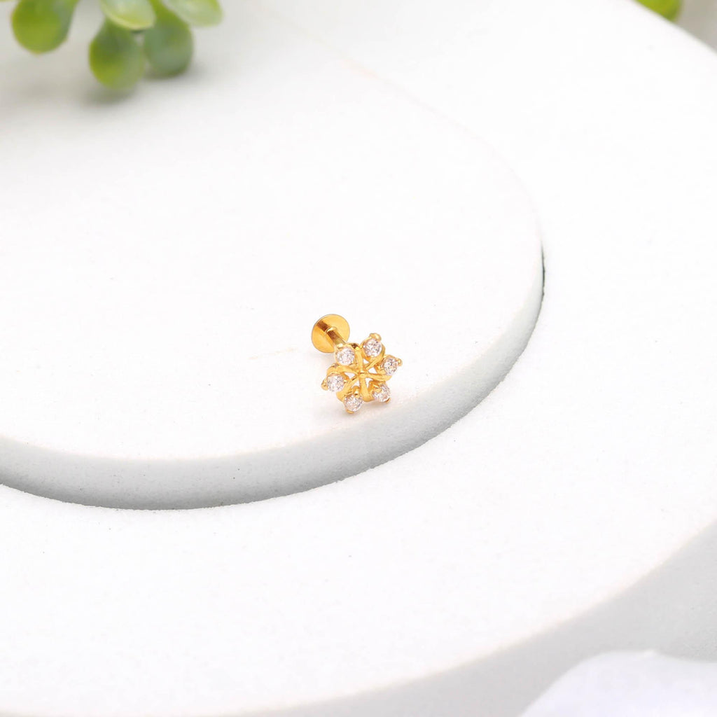 Classic 18K Gold Nose Stud with Round CZ – Women’s Nose Jewelry