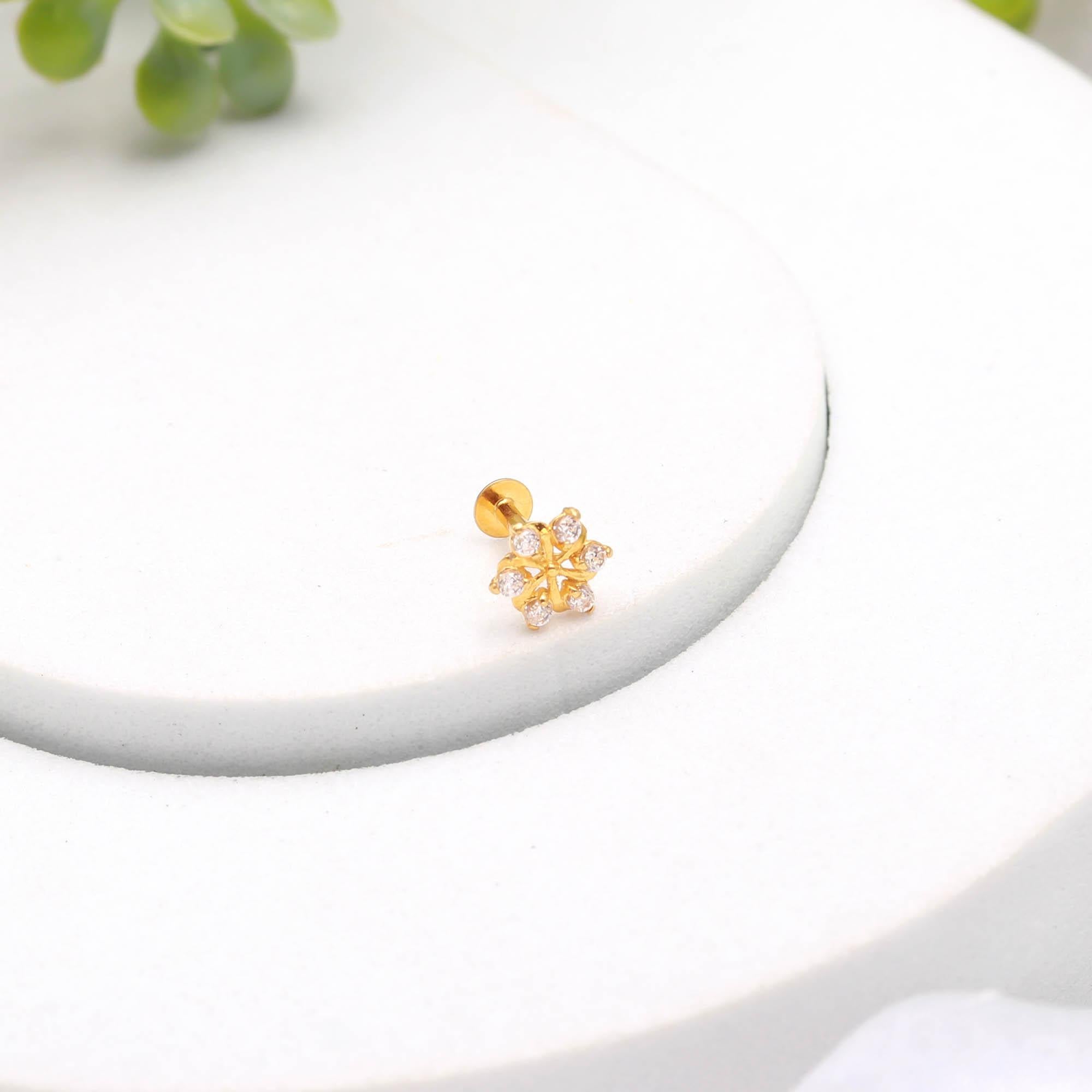 Classic 18K Gold Nose Stud with Round CZ – Women’s Nose Jewelry