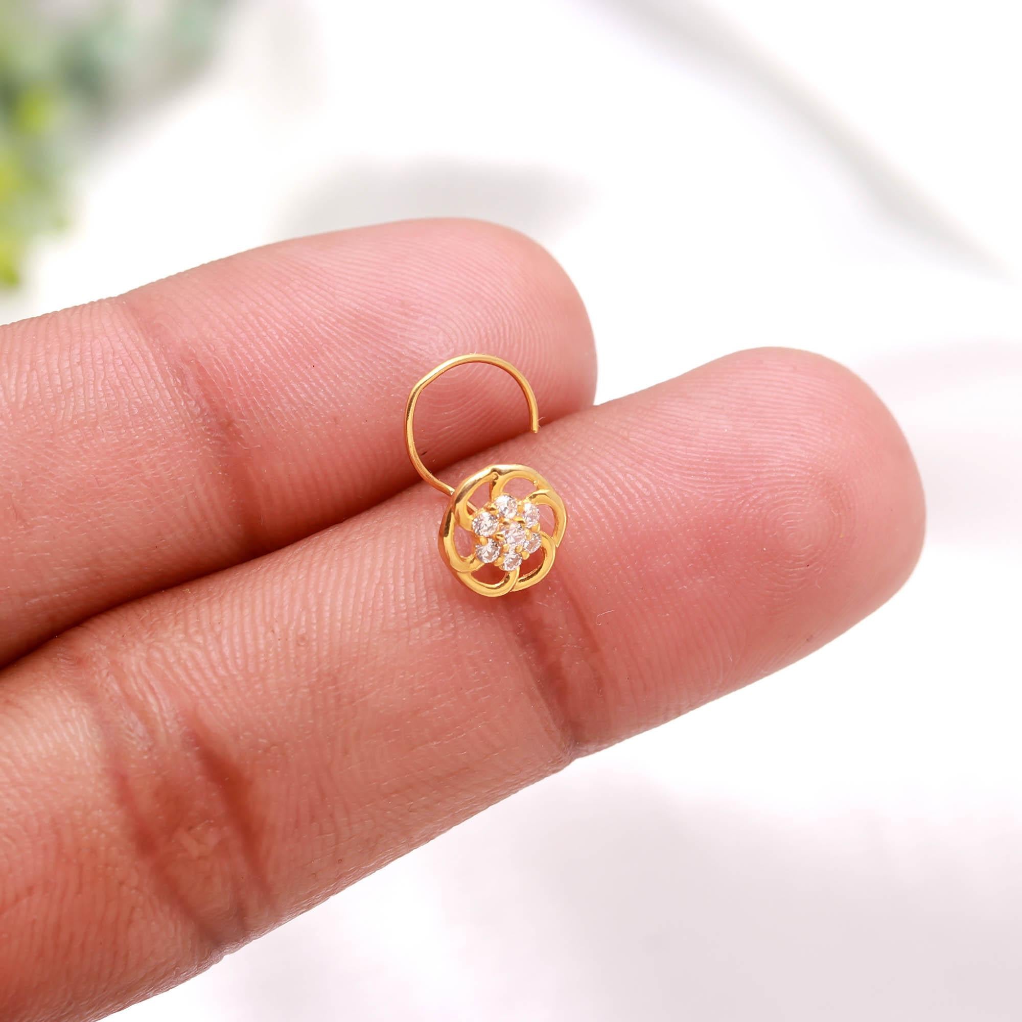 Minimal 18K Gold Nose Stud | Round CZ Nose Pin for Women