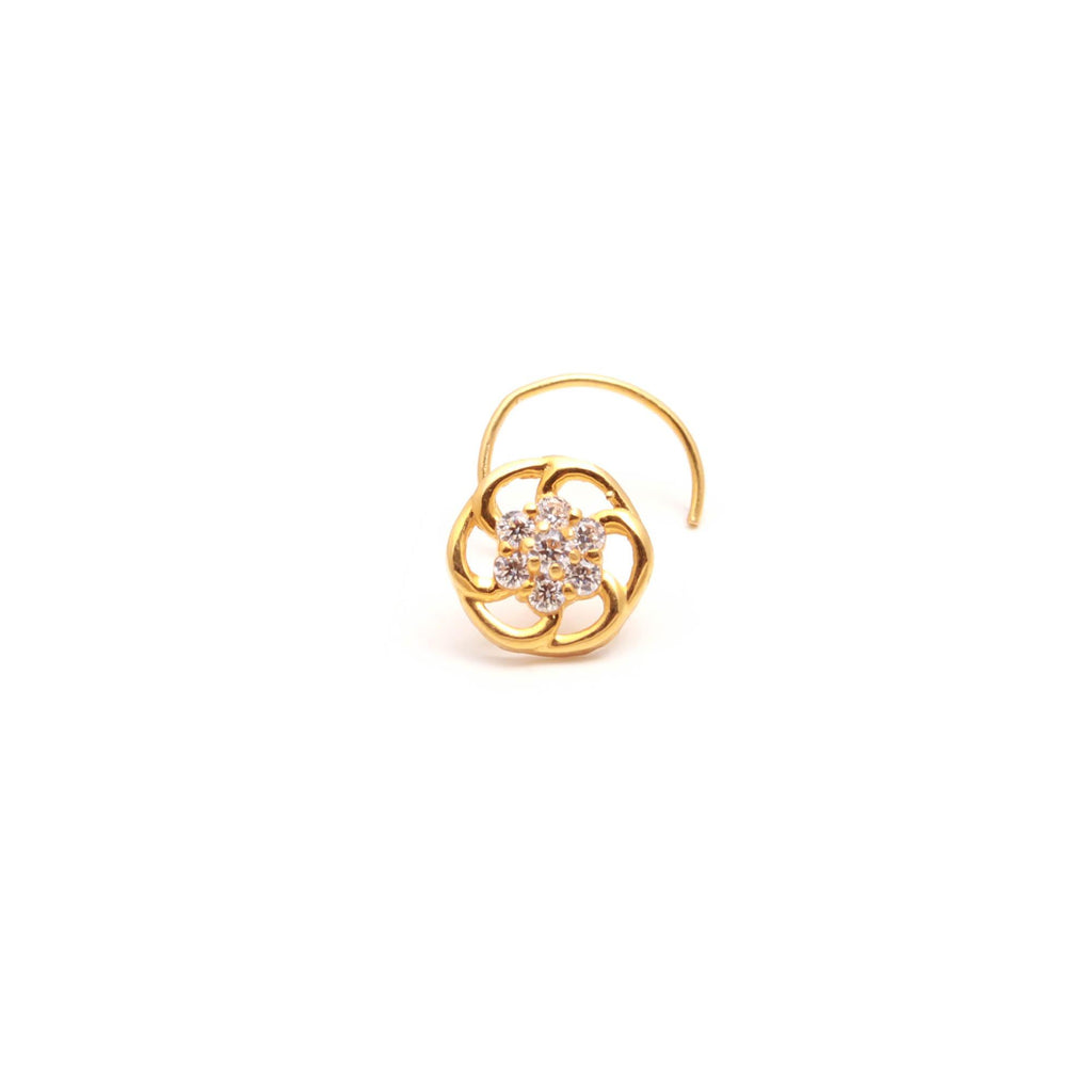 Minimal 18K Gold Nose Stud | Round CZ Nose Pin for Women