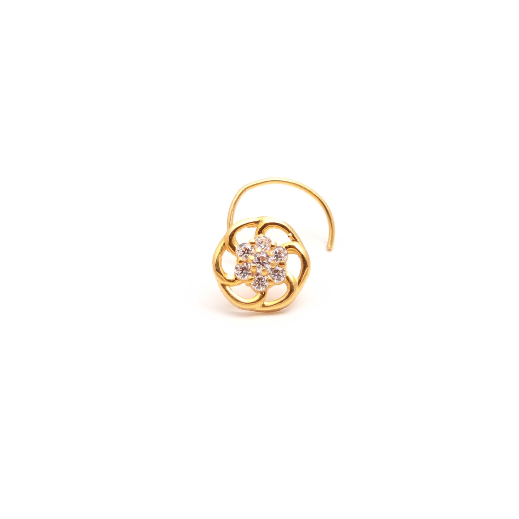 Minimal 18K Gold Nose Stud | Round CZ Nose Pin for Women