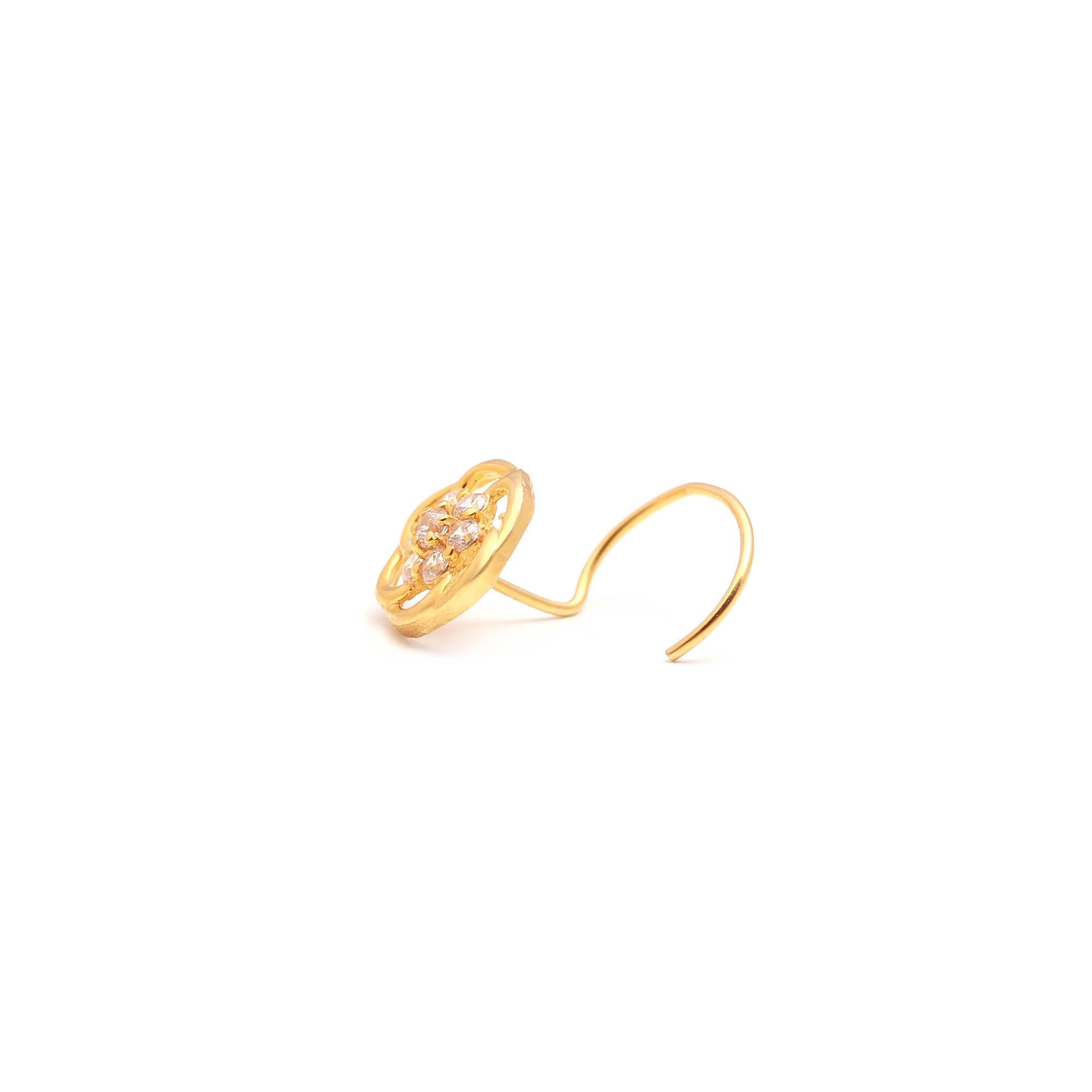 Minimal 18K Gold Nose Stud | Round CZ Nose Pin for Women
