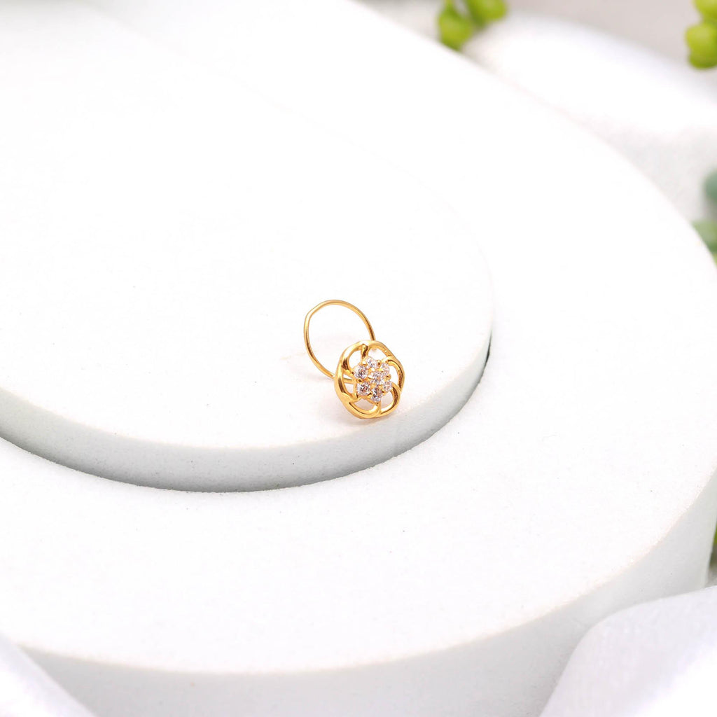 Minimal 18K Gold Nose Stud | Round CZ Nose Pin for Women