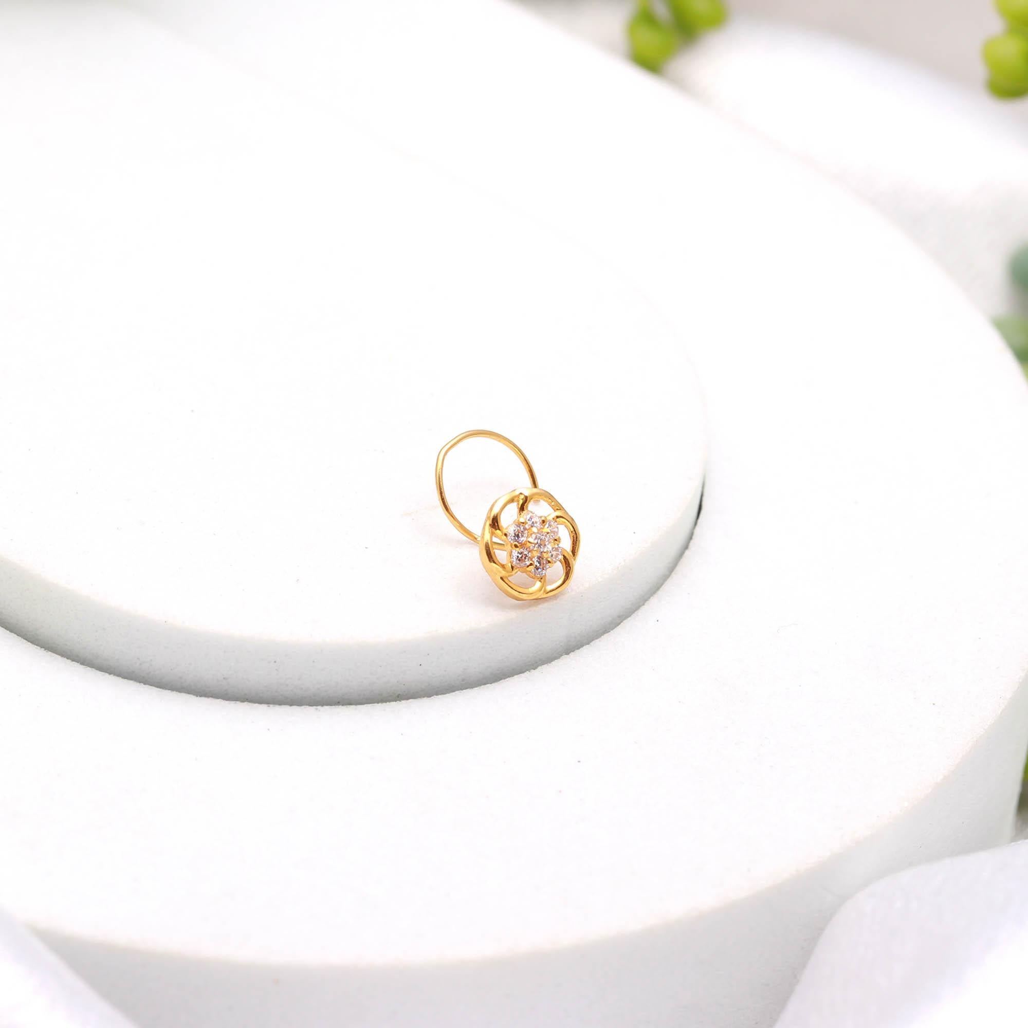 Minimal 18K Gold Nose Stud | Round CZ Nose Pin for Women