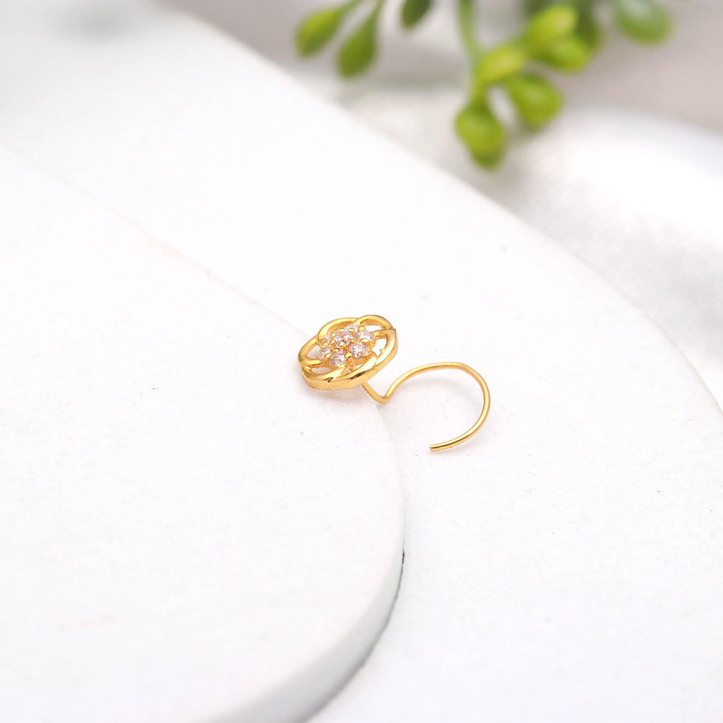 Minimal 18K Gold Nose Stud | Round CZ Nose Pin for Women
