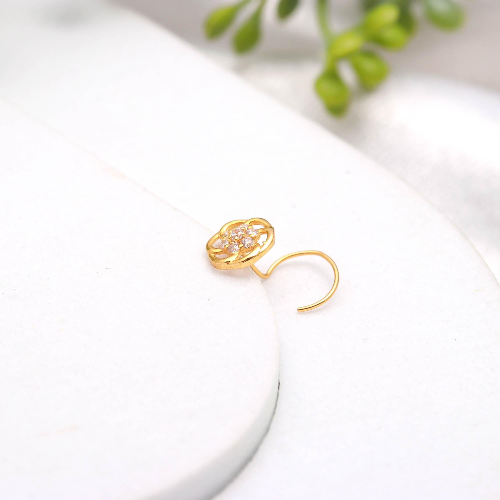 Minimal 18K Gold Nose Stud | Round CZ Nose Pin for Women