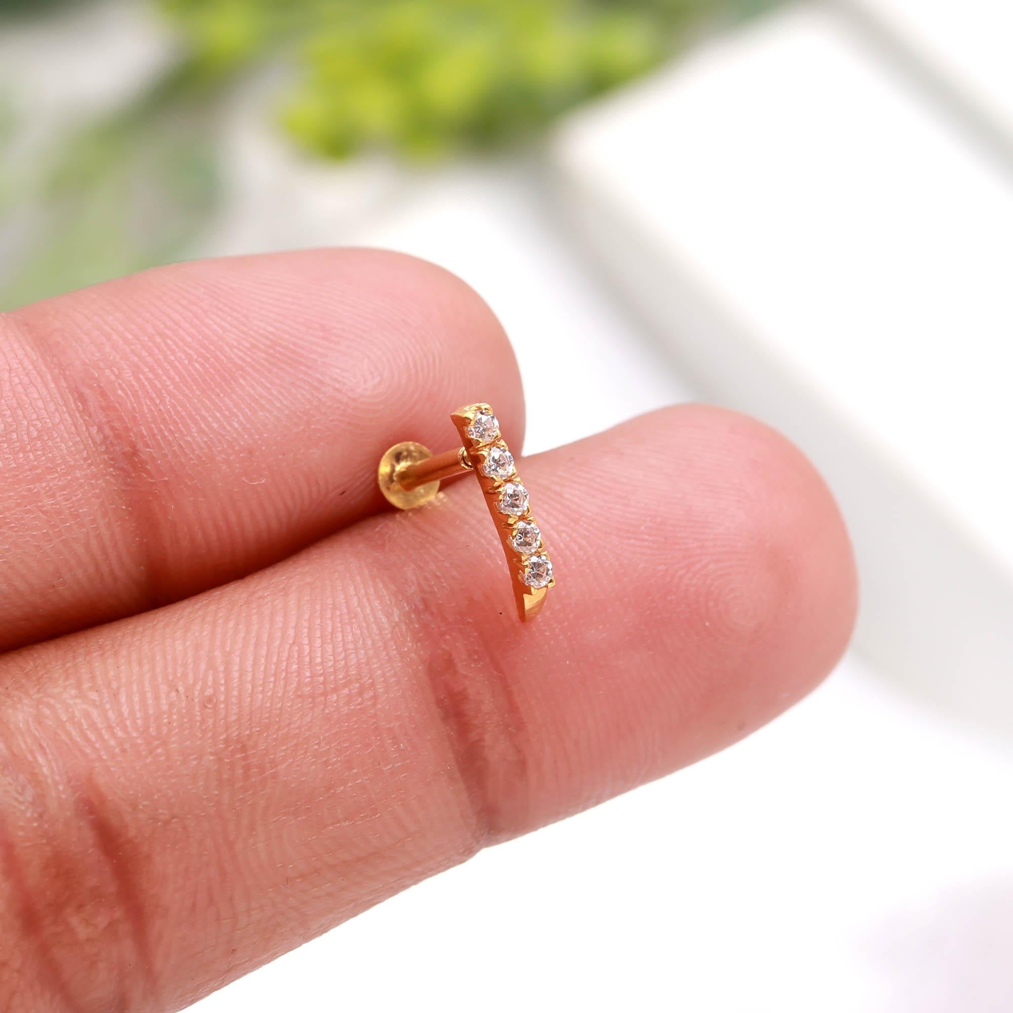 18K Gold CZ Nose Stud | Simple Round Nose Jewelry