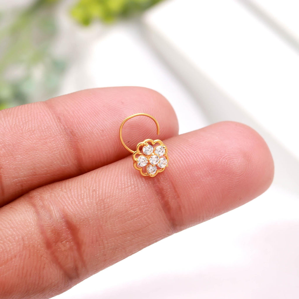 Classic 18K Gold Nose Pin | Round CZ Women Nose Stud