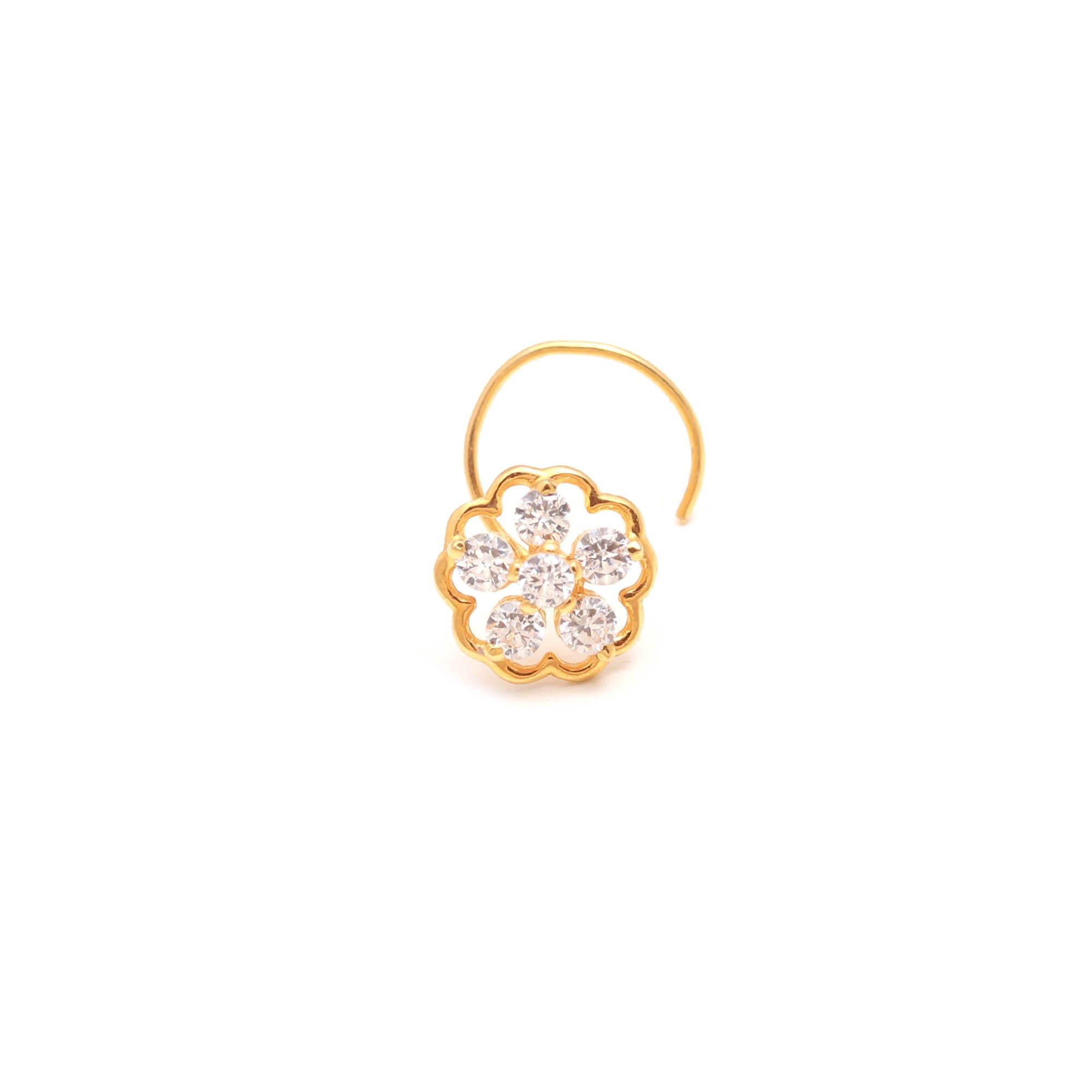 Classic 18K Gold Nose Pin | Round CZ Women Nose Stud