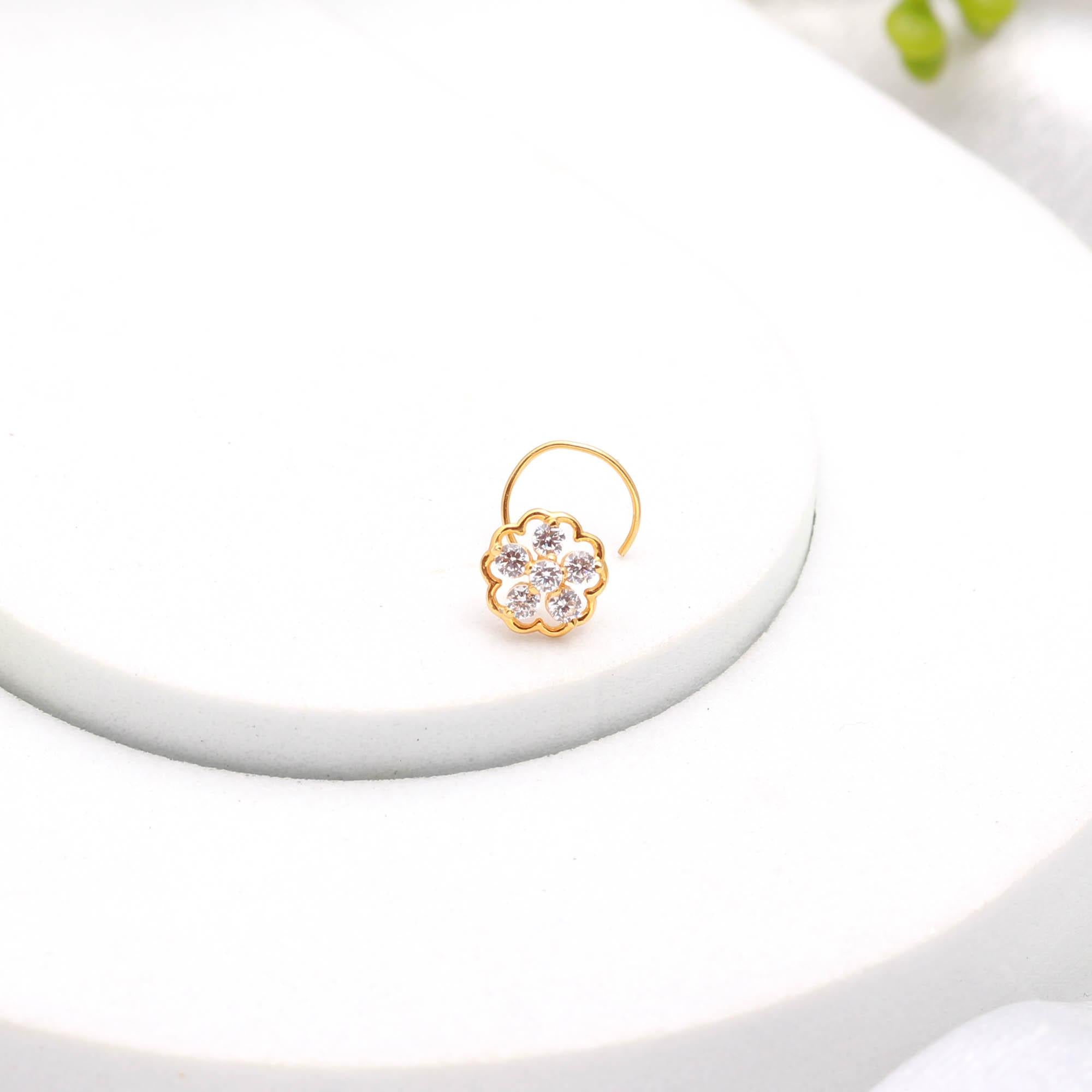 Classic 18K Gold Nose Pin | Round CZ Women Nose Stud