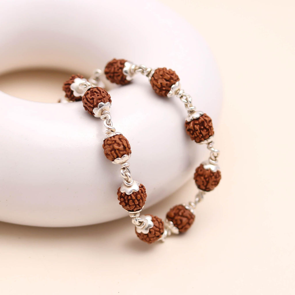 925 Sterling Silver Rudraksha Bracelet For Unisex Everyday Wear
