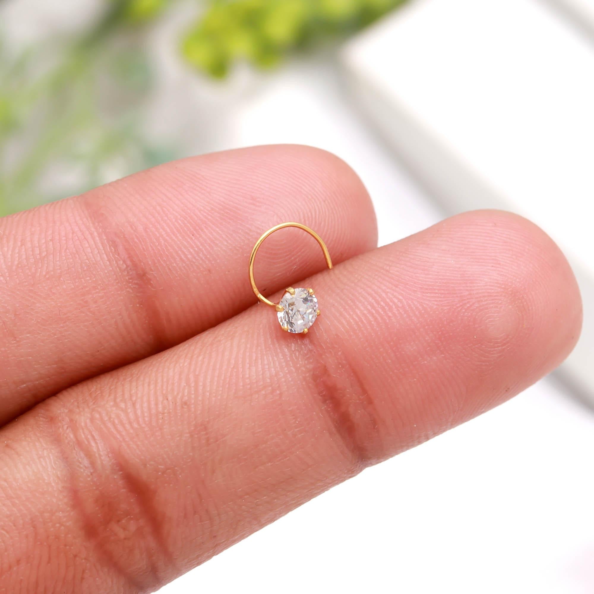 18K Gold Round CZ Nose Stud | Minimalist Women Nose Jewelry
