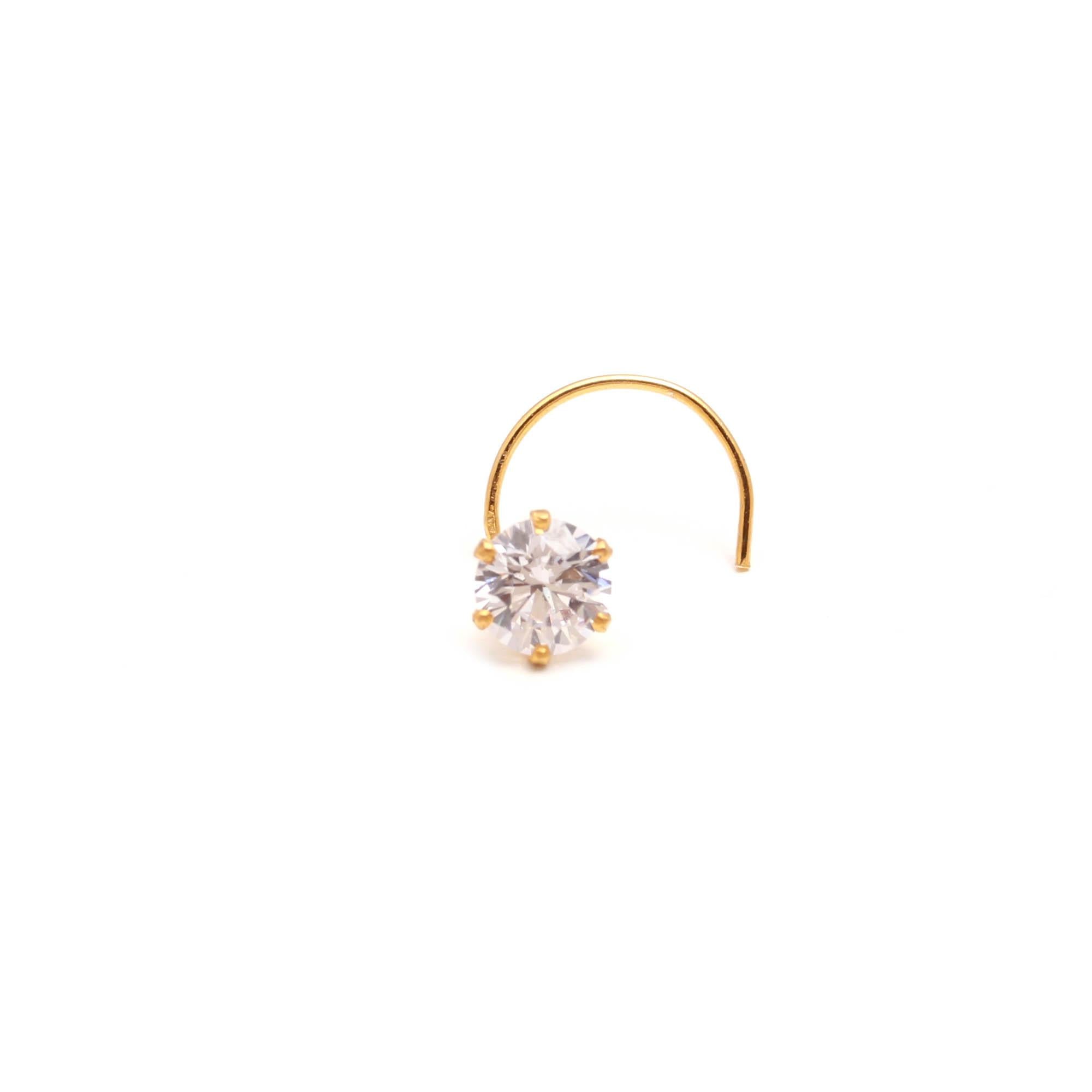18K Gold Round CZ Nose Stud | Minimalist Women Nose Jewelry