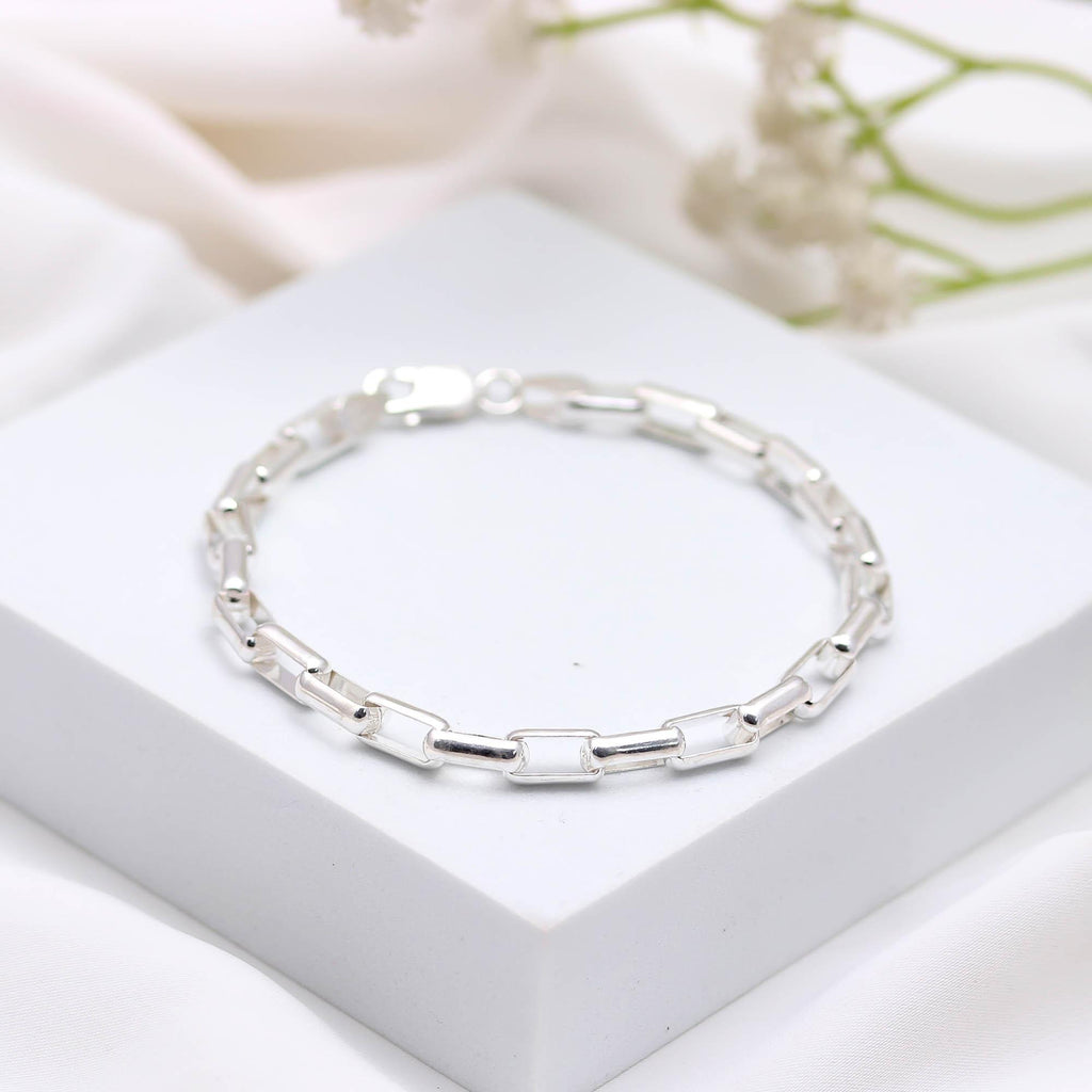 Men's Sterling Silver Box Chain Bracelet Birthday Gift