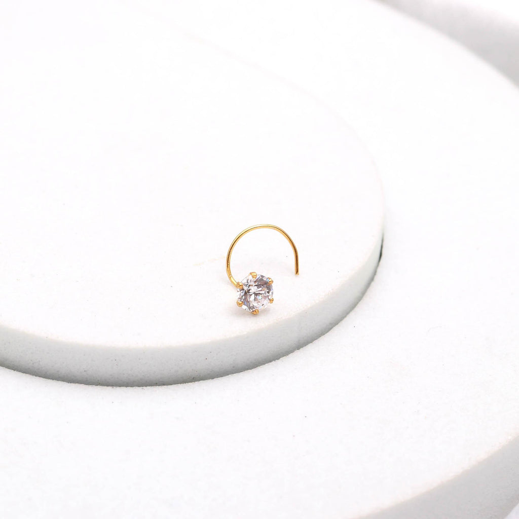 18K Gold Round CZ Nose Stud | Minimalist Women Nose Jewelry