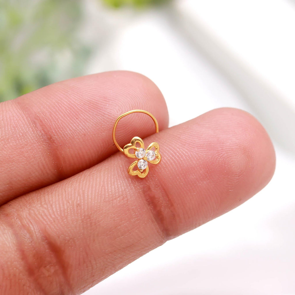 18K Gold Nose Stud | Simple Round CZ Nose Pin