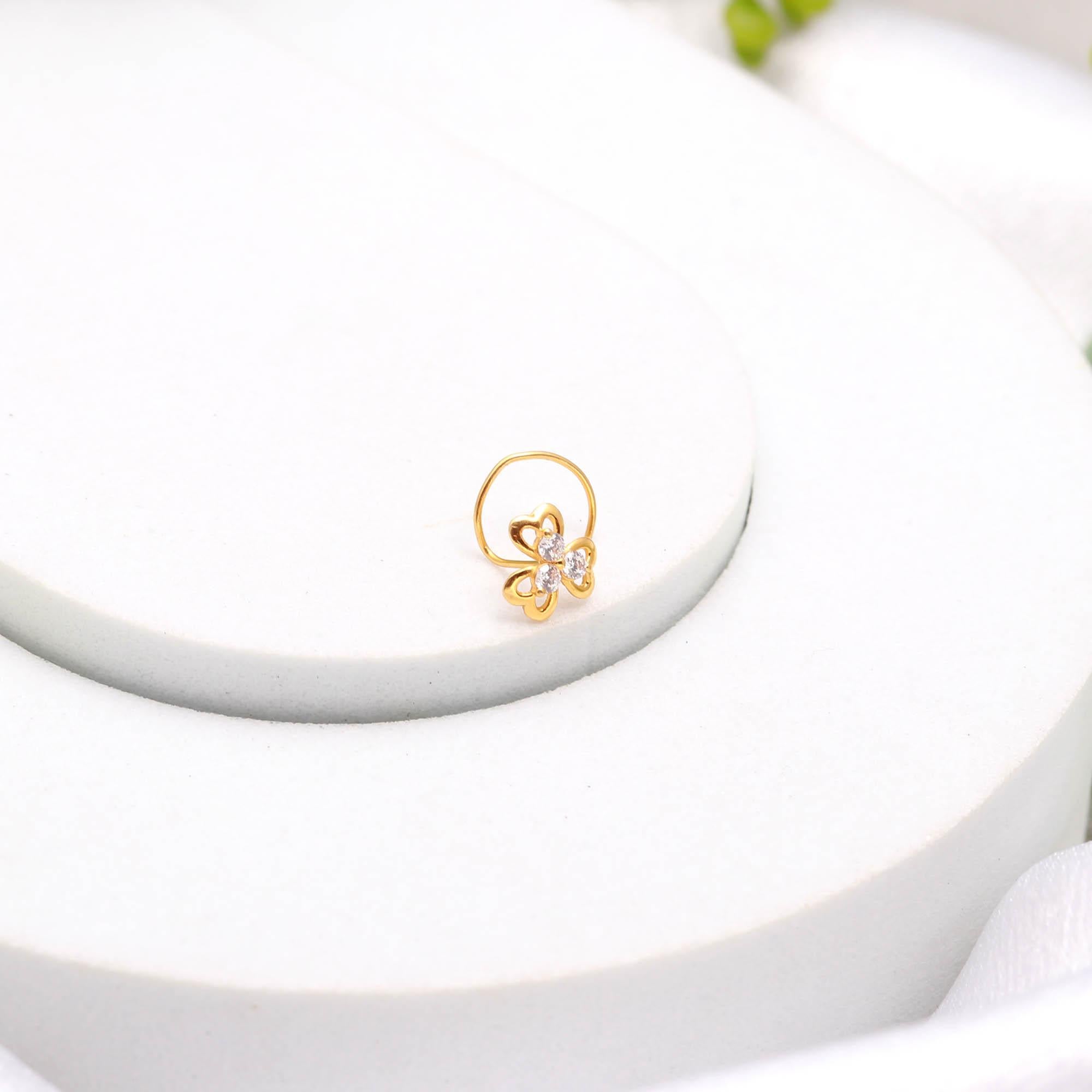 18K Gold Nose Stud | Simple Round CZ Nose Pin