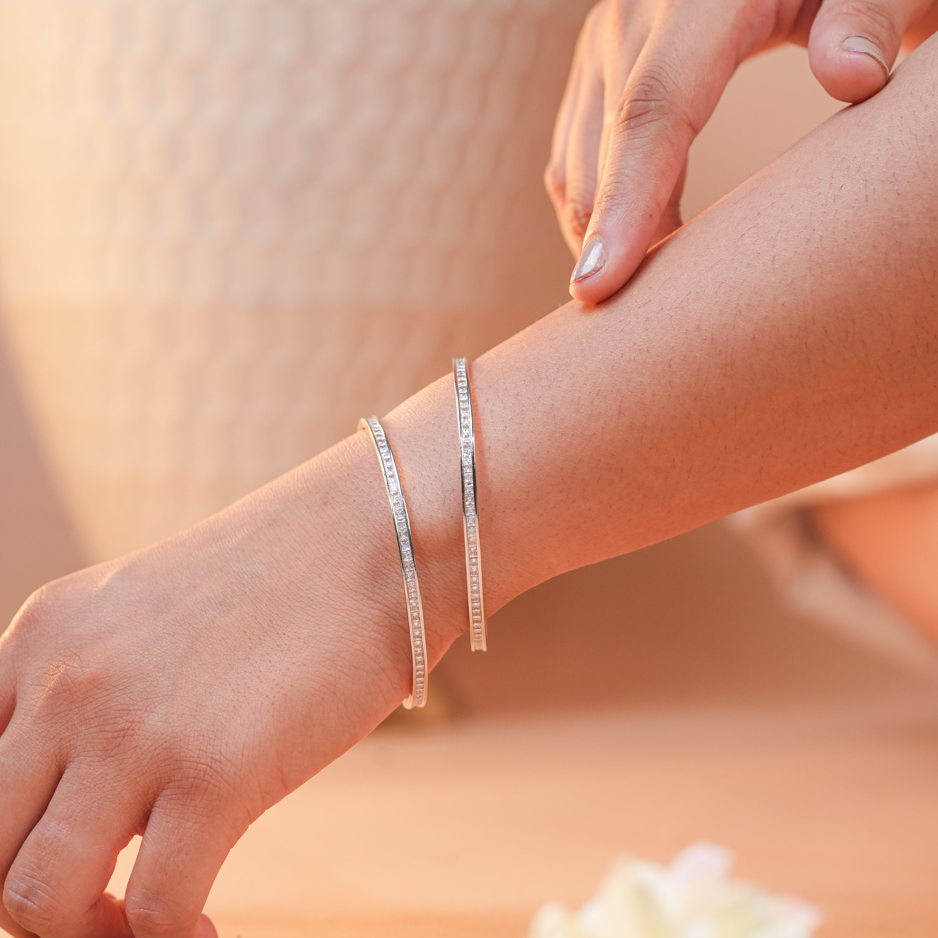 Timeless 925 Silver CZ Bangle – Round Brilliant Stones, Rhodium Polished Everyday Wear