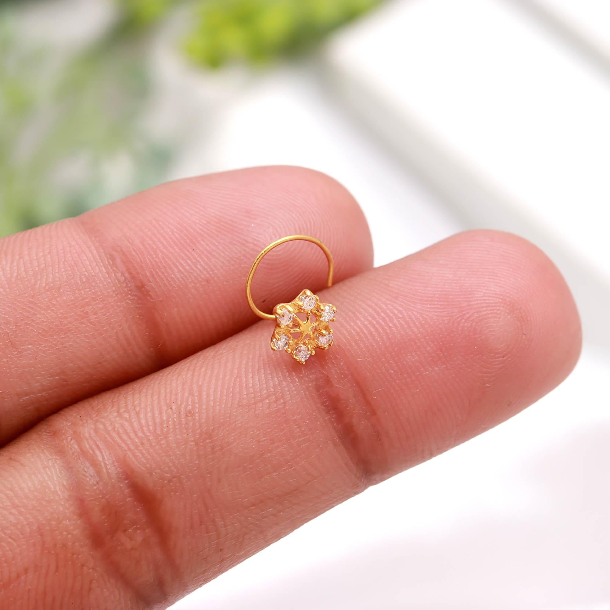 Round CZ 18K Gold Nose Stud | Elegant Nose Jewelry