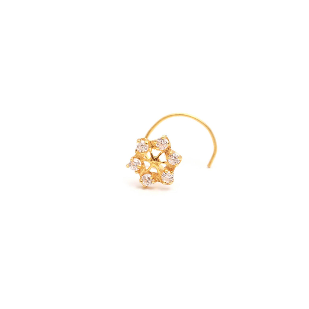 Round CZ 18K Gold Nose Stud | Elegant Nose Jewelry