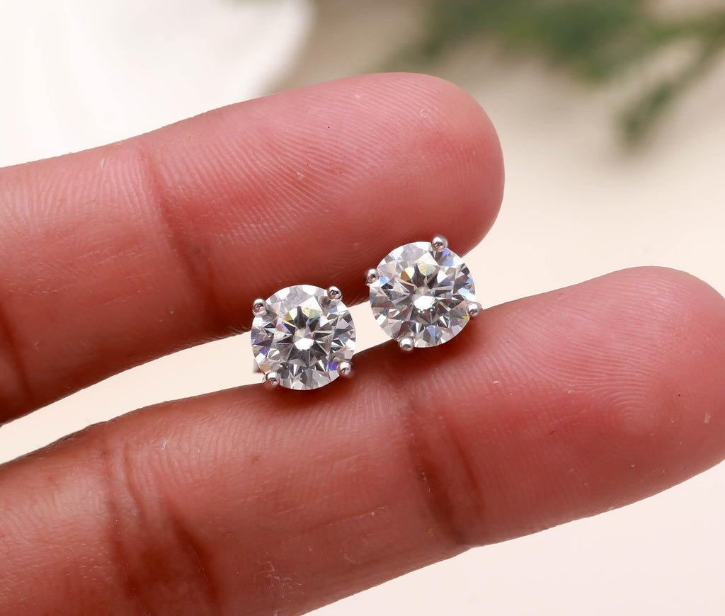 Round Moissanite Stud Earrings for Women Sterling Silver Rhodium-Plated Gift for Her