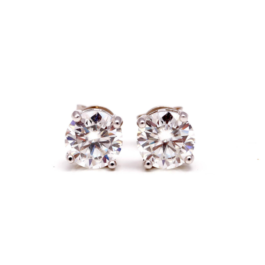 Round Moissanite Stud Earrings for Women Sterling Silver Rhodium-Plated Gift for Her