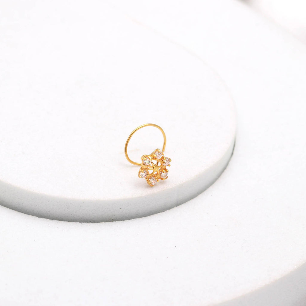 Round CZ 18K Gold Nose Stud | Elegant Nose Jewelry