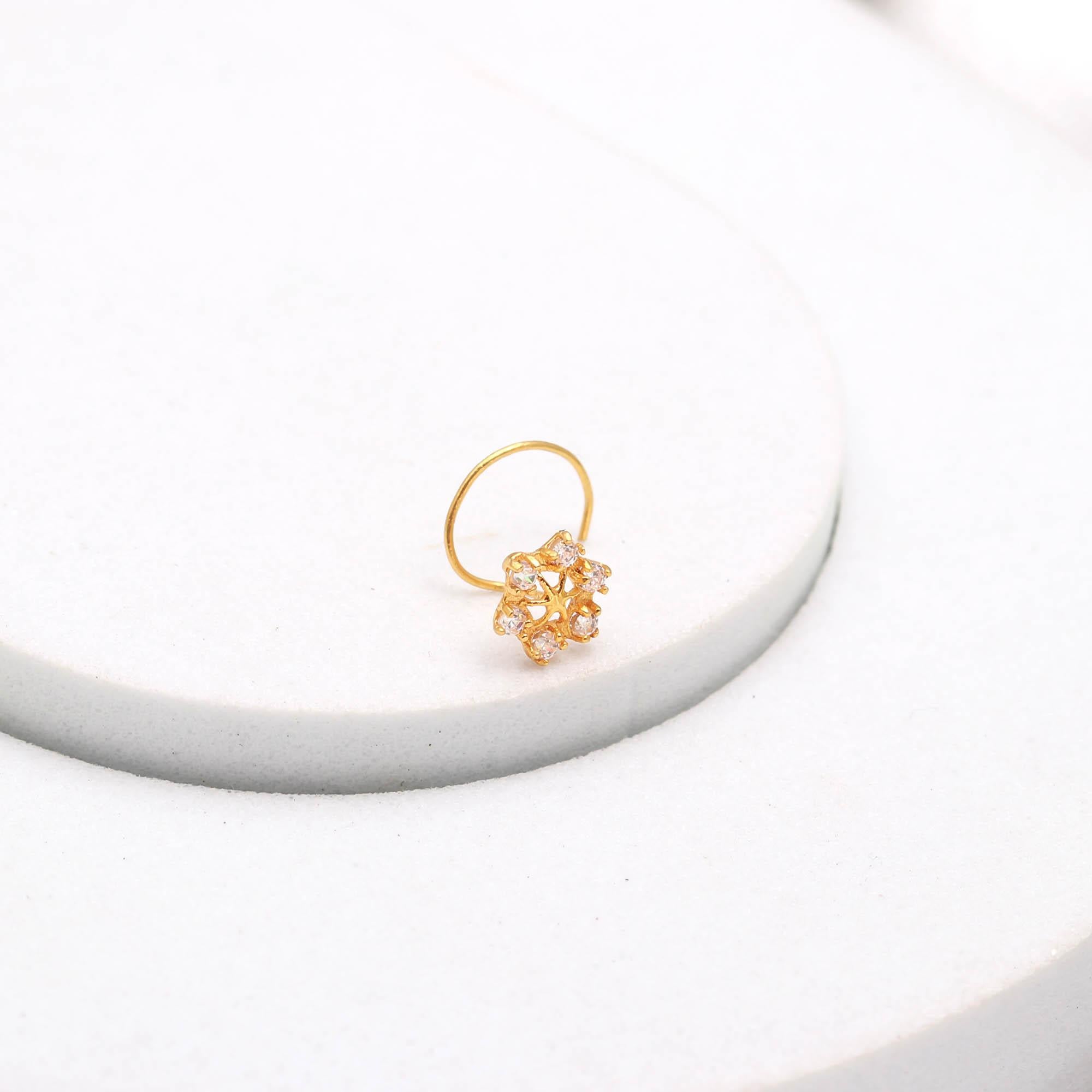 Round CZ 18K Gold Nose Stud | Elegant Nose Jewelry