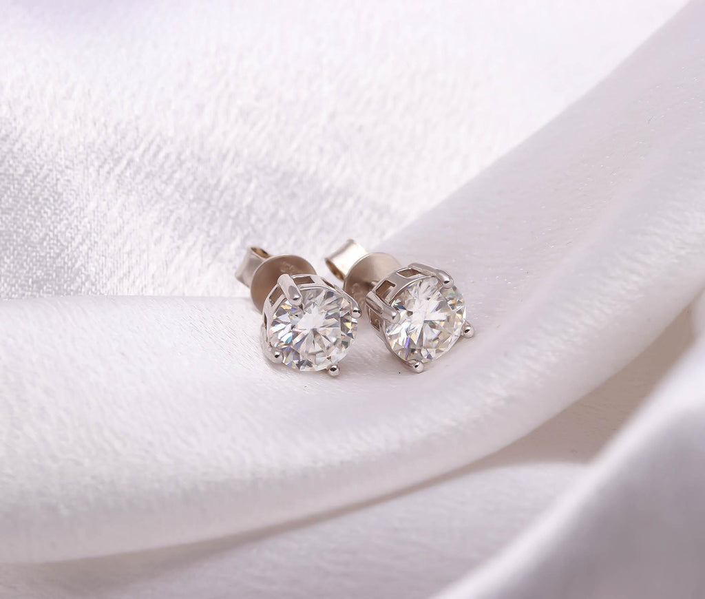 Round Moissanite Stud Earrings for Women Sterling Silver Rhodium-Plated Gift for Her