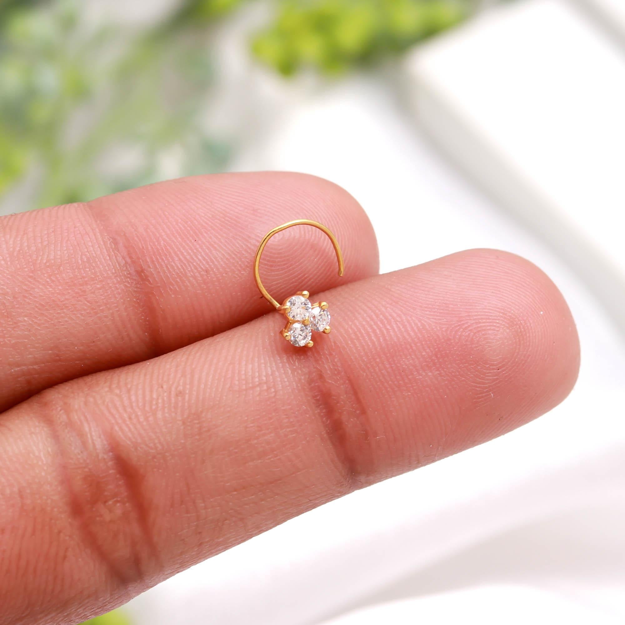 Classic 18K Gold Nose Stud | Round CZ Nose Jewelry