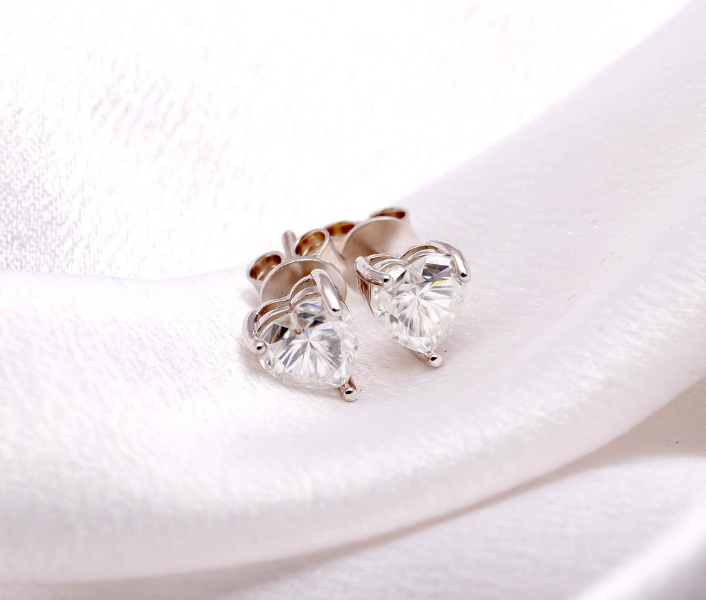 Heart Moissanite Stud Earrings for Women Sterling Silver Rhodium-Plated Small Studs