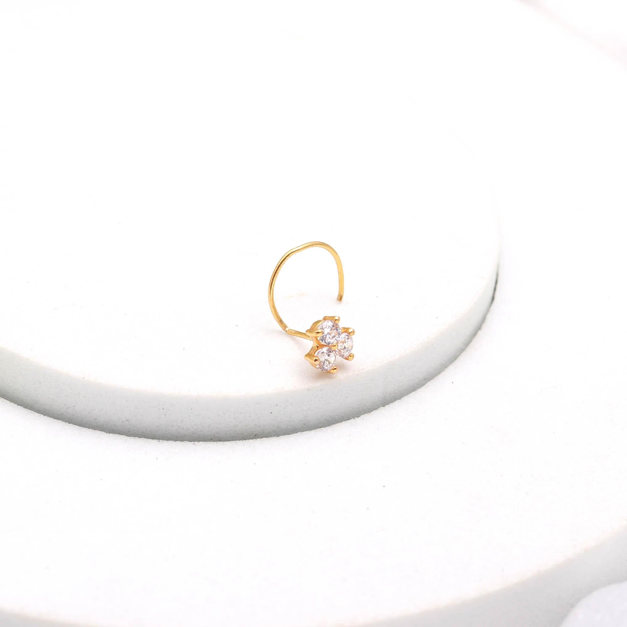 Classic 18K Gold Nose Stud | Round CZ Nose Jewelry