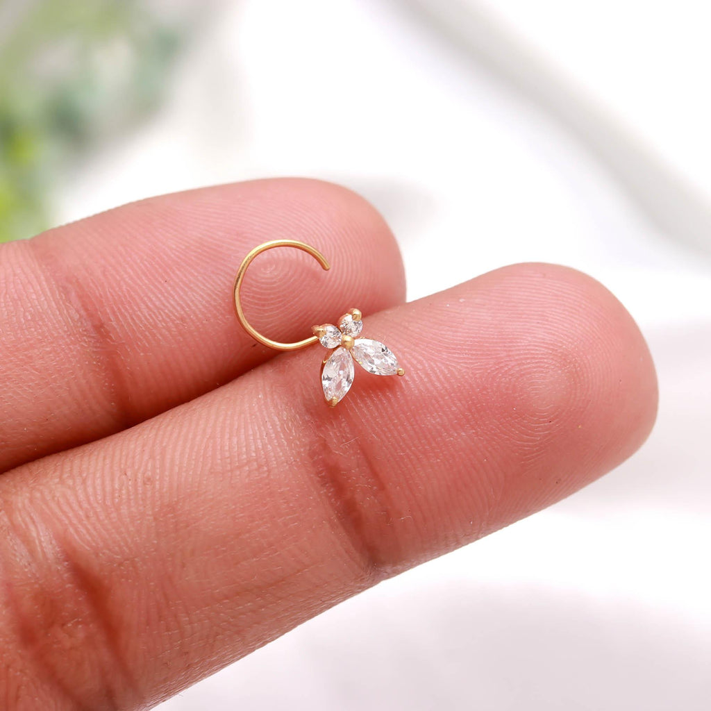 18K Gold Round CZ Nose Stud | Classic Gold Nose Pin