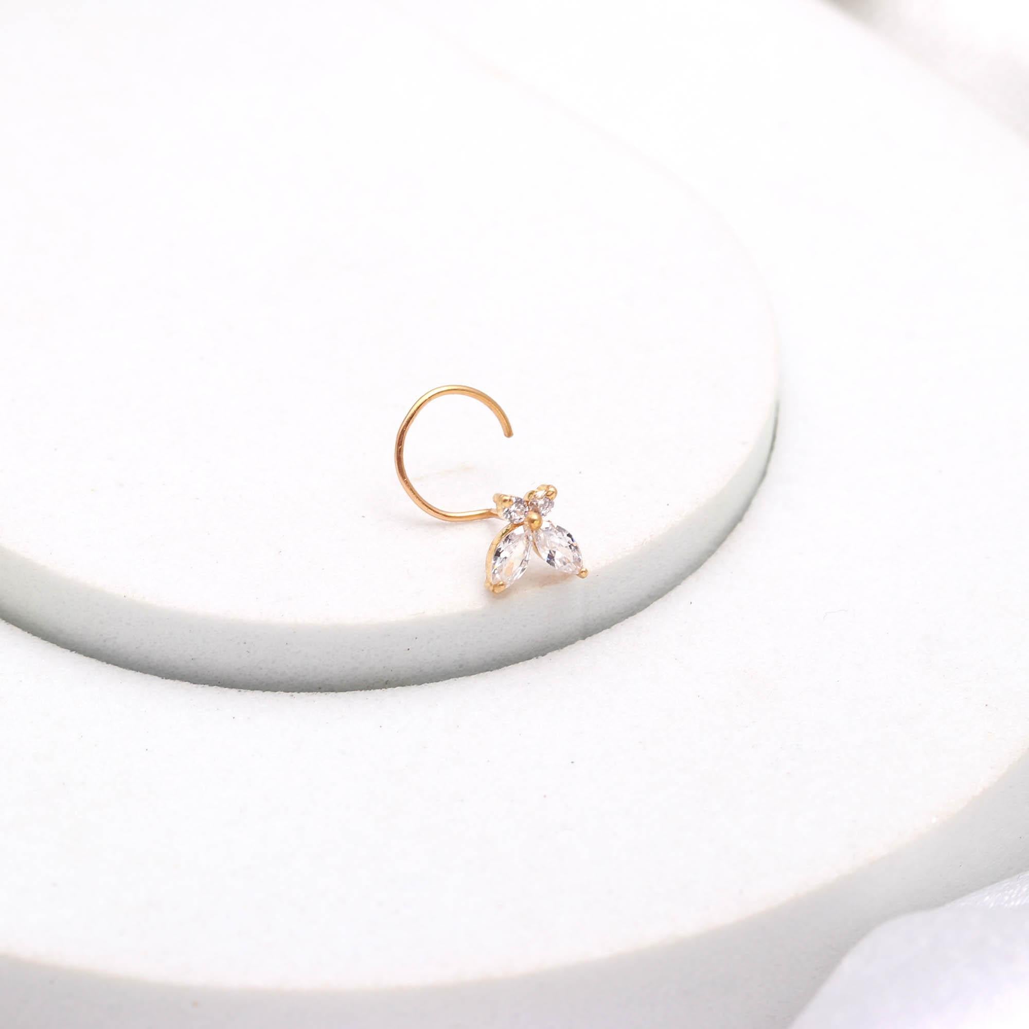 18K Gold Round CZ Nose Stud | Classic Gold Nose Pin