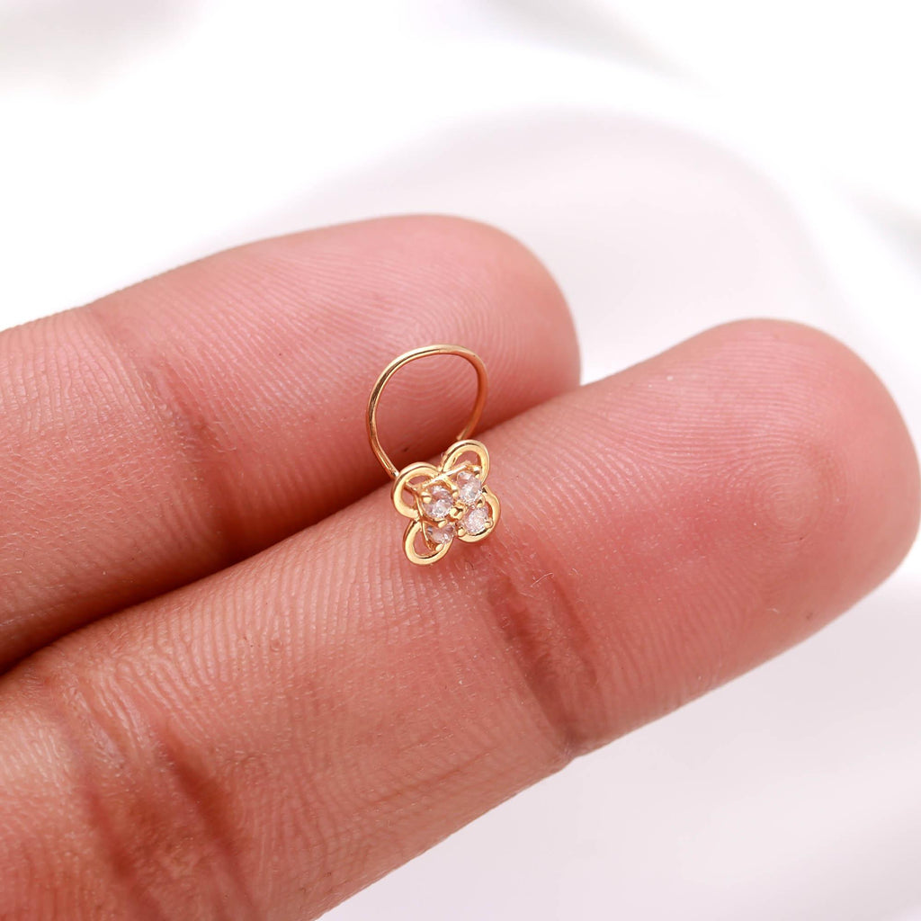 18K Gold CZ Round Nose Stud – Classic Minimal Gold Nose Pin