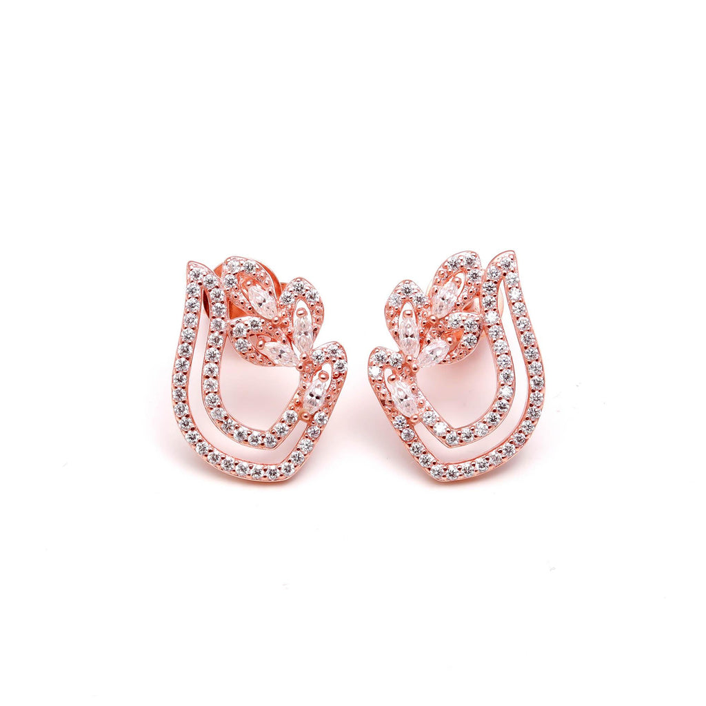 Sterling Silver Rose Gold-Plated Round Moissanite Drop Dangle Earring for Women- Floral Jewelry