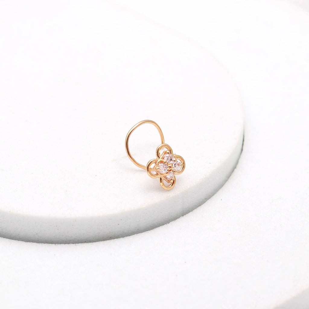18K Gold CZ Round Nose Stud – Classic Minimal Gold Nose Pin