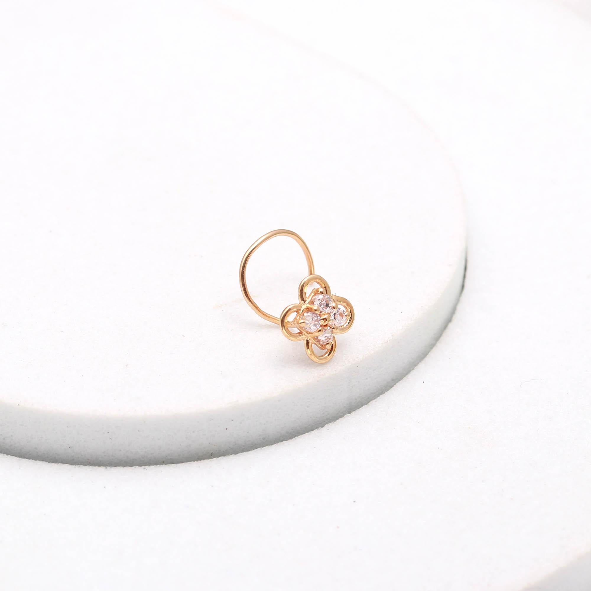 18K Gold CZ Round Nose Stud – Classic Minimal Gold Nose Pin