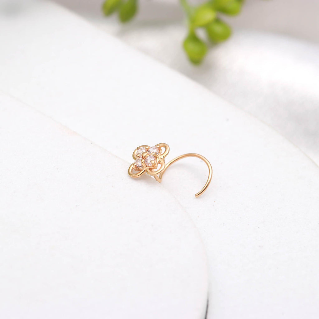 18K Gold CZ Round Nose Stud – Classic Minimal Gold Nose Pin
