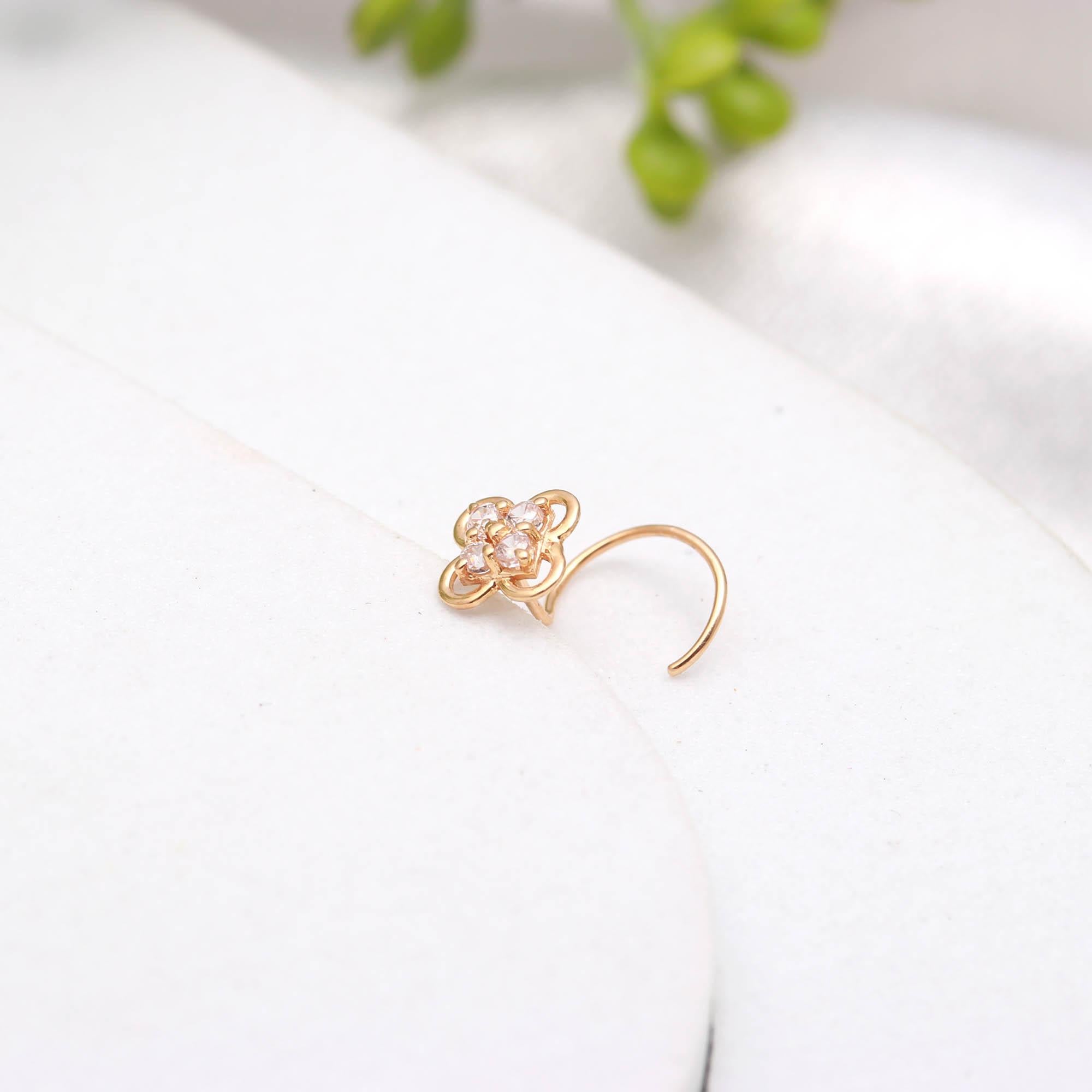 18K Gold CZ Round Nose Stud – Classic Minimal Gold Nose Pin
